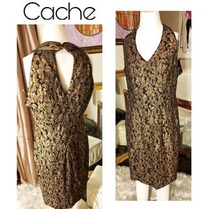 Cache blk/gld jacquard dress.  Sz 10