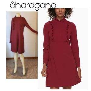 Sharagano Ruffle Mockneck A-Line DressSz 10