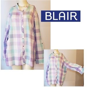 Blair purple/white/blue plaid top. Plus Sz 3x