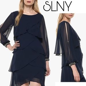 SLNY Long-Sleeve Chiffon Cocktail Dress Sz 10 and 12 avail.   NWTS