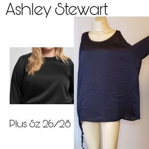Ashley Stewart navy blue satin blouse Sz 26/28