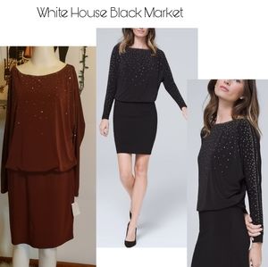 WHBM 
STUD-TRIM KNIT BLOUSON DRESS. Sz Med