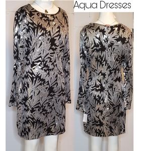 Aqua Dresses blk/slvr floral print dress.  Sz 10