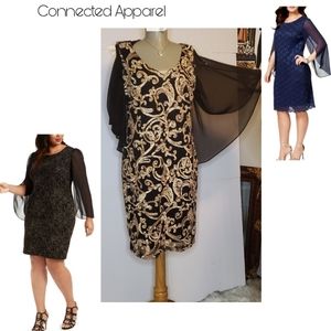 Connected Apparel black/gold floral jaquard dress