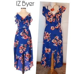 IZ Byer blue floral dress. Sz Lrg