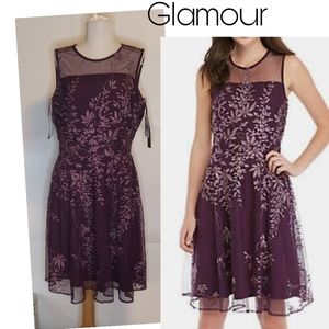 Glamour by Gabriella Skye plum lace/mesh dress Sz8