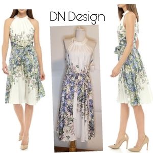 DN Designs Halter Floral Tie Waist Dress.  Sz 8