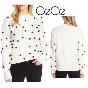 CeCe by Cynthia Steffe Pompom Mock Neck Sweater