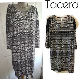 Tacera geometric print blk/wht dress sz XL