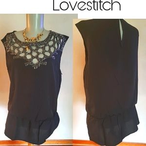 Lovestitch blk embellished sleeveless top.