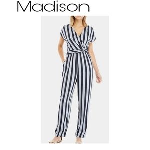 Madison Short Sleeve Wrap Stripe Jumpsuit. Sz Lrg