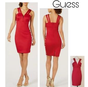 Guess Red Bodycon Embellished Strappy Gold Studded