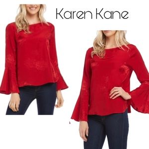 KAREN KANEBell-sleeve Floral-jacquard Top Sz Sm