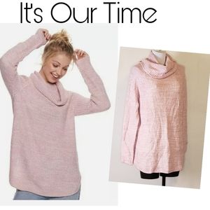 It's Our Time Pink Marled Cowl Neck Tunic Sweater.