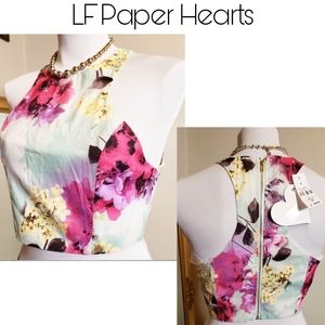 LF Paper Hearts Pink floral crop top. Sz 10