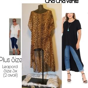 Cha Cha Venti high/low Plus Size Top 3x.  Leapord