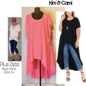 Kim & Cami high/low Plus Size Top 3x. Hot pink.
