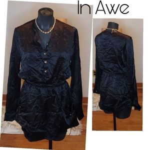 In-Awe black satin mini shirt dress.  Sz Med