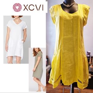 XCVI yellow linen panel eyelet dress.  Sz Sm