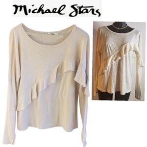 Michael Stars diagonal ruffle top. Tan