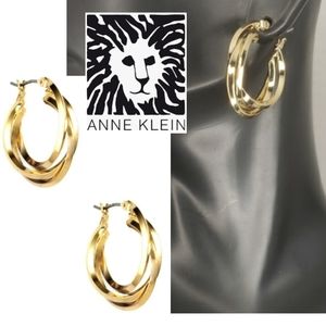 Anne Klein gold 3 Ring Hoop Pierced Ears Earrings