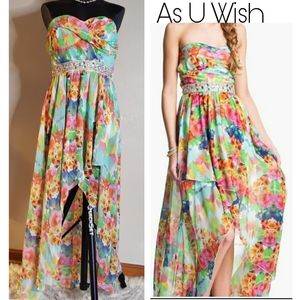 As U Wish floral high low strapless maxi dress