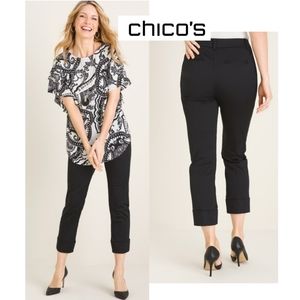 CHICO'S SECRET STRETCH STRAIGHT-LEG CUFFED CROPS.