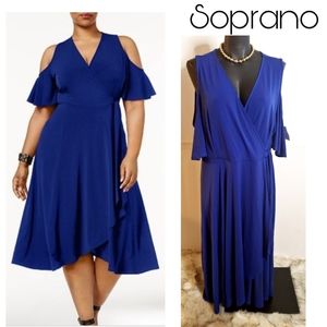 Soprano faux wrap cold shoulder dress. Plus Sz 3x