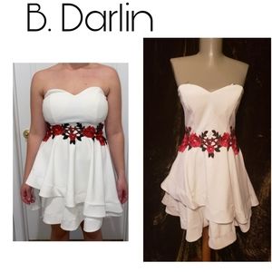 B. Darlin Strapless Embroidered Waist Double Hem Dress. Sz 7/8