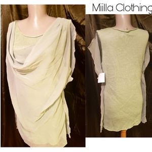 Miilla clothing draped sheer/knit popover top. Sz Lrg