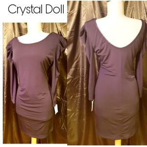 Crystal Doll pouf shoulders, deep V back dress.  Sz Sm.