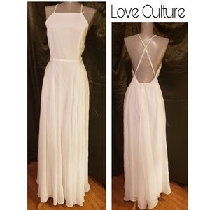 Love Culture white chiffon strappy maxi dress.  Sz Med