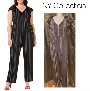 NY Collection Plus V-Neck Flutter Sleeve Jumpsuit Black. Sz 1xP