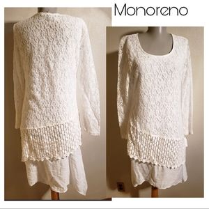 Monoreno layered textured assymetrical white dress. Sz Sm