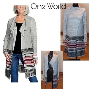 One World striped duster cardigan. Sz Lrg