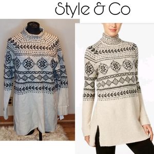 Style & Co Women's Fair Isle Tunic Sweater Beige Size Med