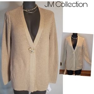 JM Collection metallic cardigan w/floral pin.  Sz Med