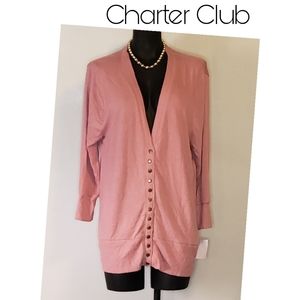 Charter Club cashmere long wide waistband cardigan. Sz Lrg