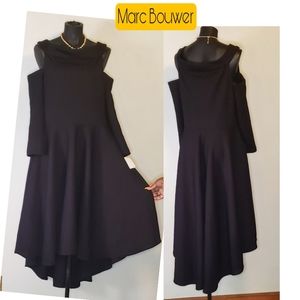 Marc Bouwer blk colder shoulder assymetrical dress.  Sz Lrg.  Fits size 12 or 14