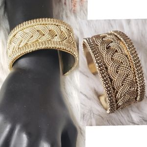 Vintage gold tone braided rope cuff bracelet.