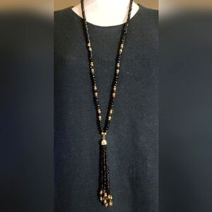 Thalia Sodi blk/gold sparkling beaded tassle necklace