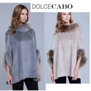 DOLCE CABO Suede Poncho with Fur Trim. Sz Med. New. Hott!🔥