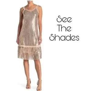 See the Shades Ruffle Trim Sequin Pink Sleeveless Midi Dress Size Med. NWTs