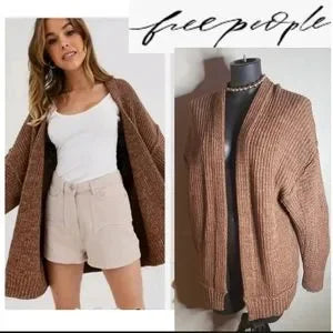 Free People High Hopes Slouchy Oversized Cardigan Sweater Brown Sz XS NWTs. Brwn