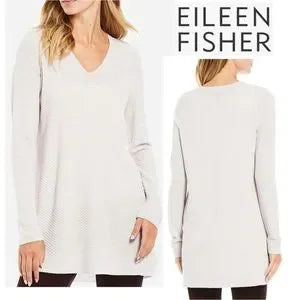 Eileen Fisher Ballet Neck Tunic Washable Wool Fine Crepe - Ceramic.  Sz XL. $278