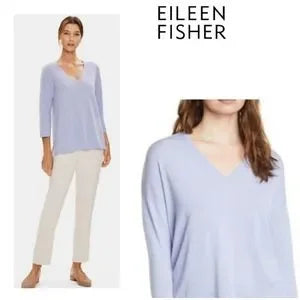 Eileen Fisher V-Neck Bracelet Sleeve Longline Sweater.  lilac. Sz XL.  Org $228