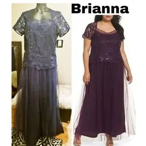 Brianna Mother of the Bride Sz 12 Sequins Tulle Navy Blue Gown
