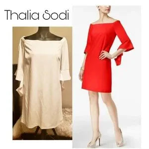 Thalia Sodi Women's Off-The-Shoulder 3/4 Sleeve Hits at Knee Shift Dress. White.