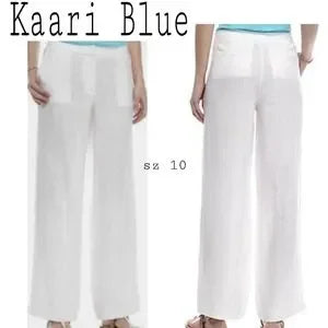 Kaari Blue white linen wide leg pants. Sz 10