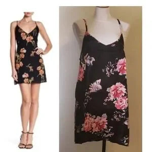Honey Punch Black Floral Spaghetti Strap Dress Sz Lrg